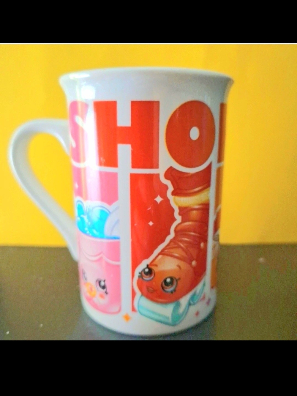 Ceramic Kids' SHOPKINS Mug with Orange,Pink,Blue, Green Graphics